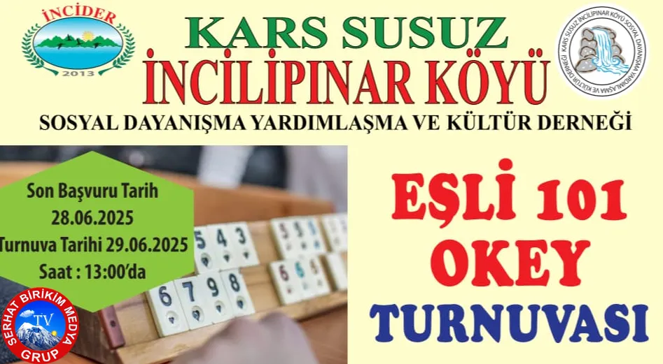 Susuz İncilipınar Derneğinden Eşli 101 Okey Turnuvası.